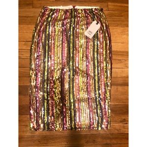 NWT midi rainbow sequence skirt with cream lining